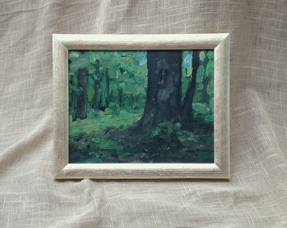framed full view of woodland scene three an original painting on board by mj seal